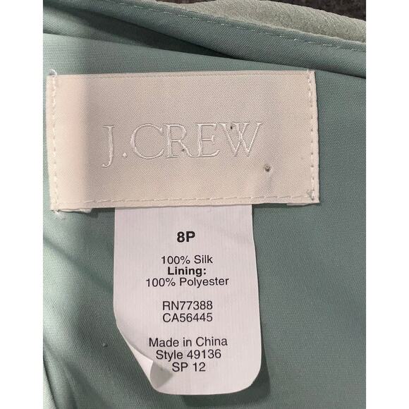 J Crew 100% Silk Sage Green Dress Crinkle Chiffon Overlay Fully Lined Sz 8P - Picture 5 of 6